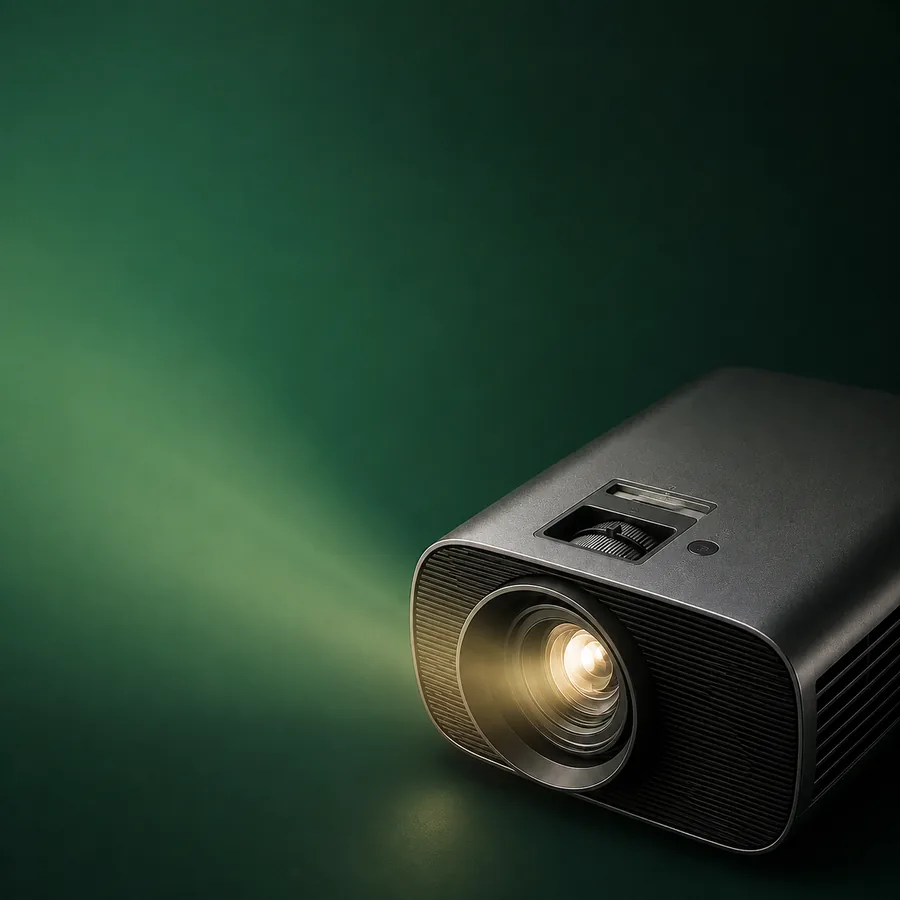 Videoproiettore che rappresenta il design di presentazioni PowerPoint
